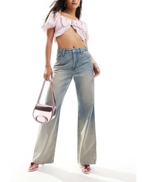 River Island Jeans Vestibilità Comoda Lavaggio Chiaro Sfumato - Blu