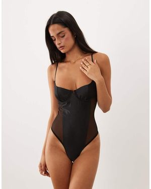 ASOS Juni Underwire Satin Bodysuit - Black