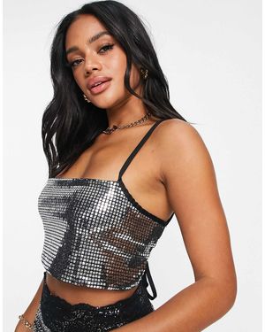 AsYou Square Sequin Tie Back Cami Top Co-Ord - White