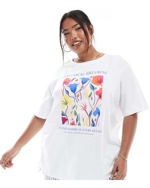 ONLY T-Shirt Oversize Bianca Con Grafica Botanica - Bianco