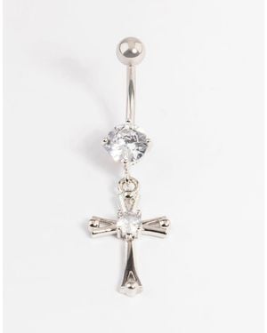 Lovisa Surgical Steel Cubic Zirconia Cross Drop Belly Ring - White