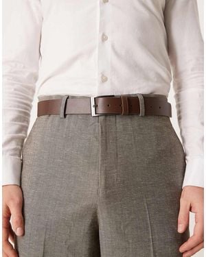 ASOS Faux Leather Belt With Gunmetal Buckle - Brown