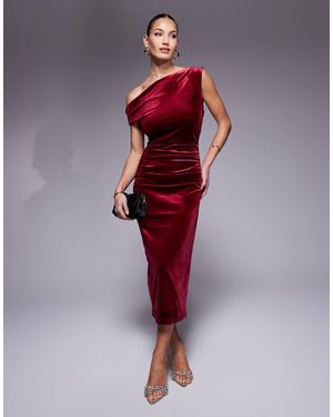 True Violet Robe mi-longue en velours à épaule drapée - lie-de-vin - Rouge