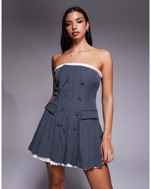 ASOS Tailored Bandeau Blazer Mini Dress With Pleated Poplin - Blue