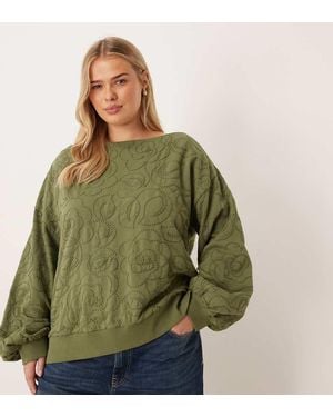 ASOS Asos Design Curve Off Shoulder Sweatshirt With Embroidery Detail - Green