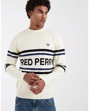 Fred Perry Pull en maille avec logo et rayures - écru - Blanc