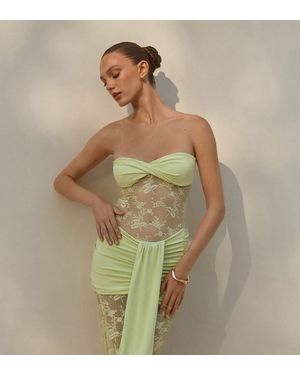 The Frolic Exclusieve Slinky Bandeau Jurk Met Gedraaide Voorkant, Doorschijnende Kanten Inzetstukken En Zoom, Maxi, Mint - Groen