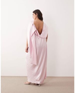 ARRANGE Curve Cowl Neck Scarf Drape Satin Maxi Dress - Pink