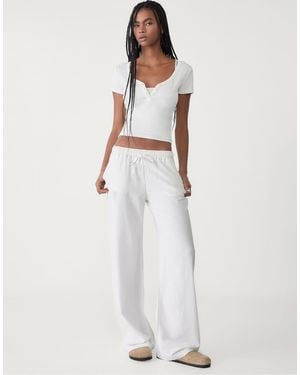 Stradivarius Str Low Rise Linen Look Trouser - White