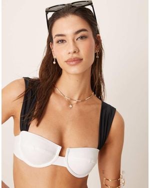 Free Society Top Bikini Color Panna E Nero A Contrasto Con Ferretto - Bianco