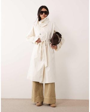 Mango Capsule Cotton Rich Funnel Neck Trench Coat - Natural