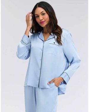 Boux Avenue Oversized Satin Pyjama Set Top And Trousers Nightwear Pj - Blue