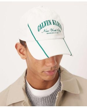Calvin Klein Graphic Signature Cap With Green Piping - White