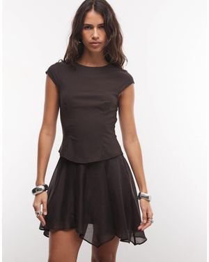 Monki Cap Sleeve Structured Chiffon Mini Dress - Black