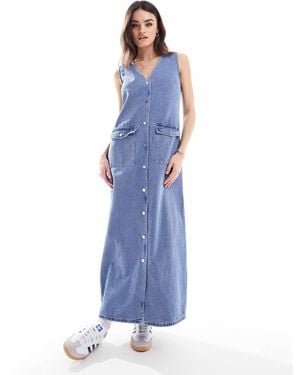 Vero Moda Denim Sleeveless Button Through Maxi Dress - Blue