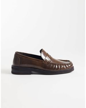 ASOS Penny Loafers With Ruched Apron - White