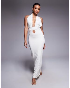 Aria Cove Slinky Low Plunge Wrap Detail Maxi Dress - Grey
