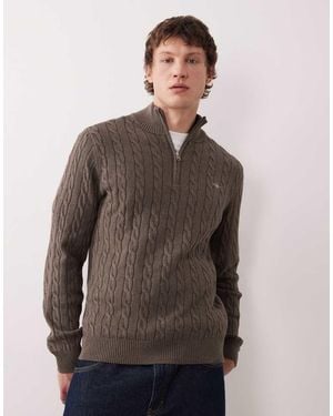 GANT 100% Cotton 3/4 Zip Up Jumper - Brown