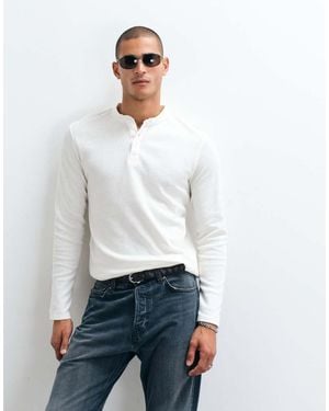 Brave Soul Long Sleeve Henley Waffle Knit T-shirt - White