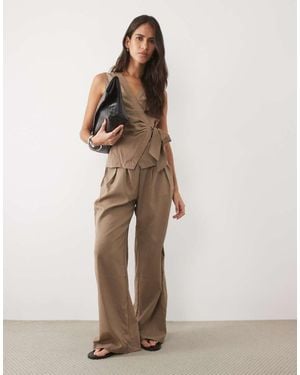 Threadbare Pantalón Ancho De Pinzas De Conjunto En Topo-Neutro