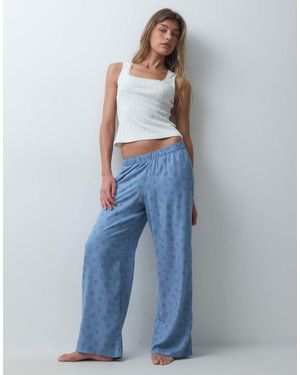 Hollister Cosy Wide Leg Flannel Pyjama Bottoms - Blue