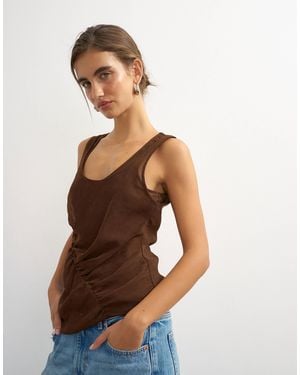 TOPSHOP Mesh Ruched Tunic Layered Vest - Brown