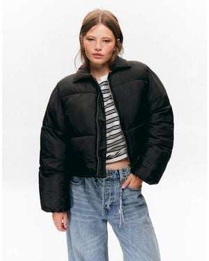 Monki Puffer Jacket With Collar Detail - Black