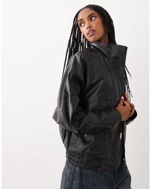 Cotton On Faux Leather Funnel Neck Bomber - Black