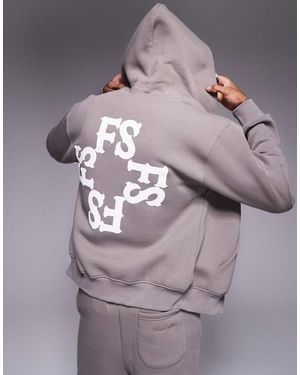 Faded Store Monogram Back Prin 320gsm Hoodie Co-ord - Grey