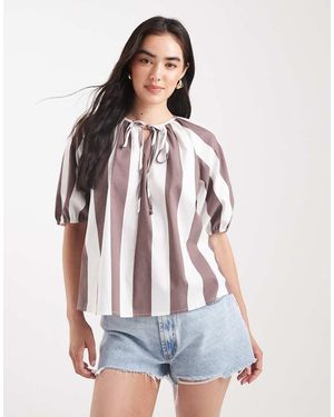 ASOS Puff Sleeve Tie Detail Blouse - White
