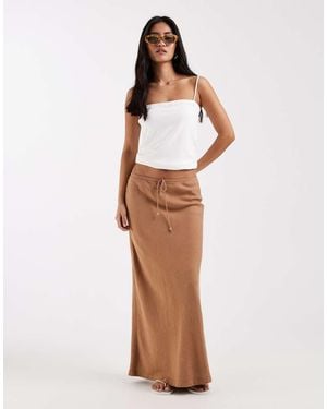 New Look Falda Midi Marrón De Corte Al Bies De Mezcla De Lino De - Blanco