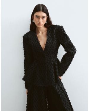 ARRANGE Collarless Textured Tailored Cinched Waist Peplum Blazer Co-ord - Black