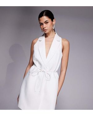 Kaiia Exclusive Tailored Sleeveless Tie Waist Detail Mini Dress - Grey