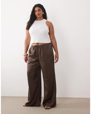 Pretty Lavish Curve Breya Satin Drawstring Pants Co-Ord - Brown