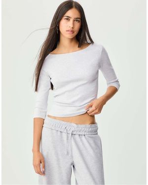 Stradivarius T-Shirt Basic Mélange Con Scollo A Barchetta - Grigio