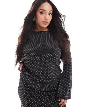 Renee Studio Plus X Michelle Nayla Exclusive All Over Hotfix Flared Sleeve Top Co-ord - Black