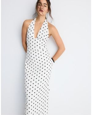 Stradivarius Halter Neck Backless Midi Dress - White