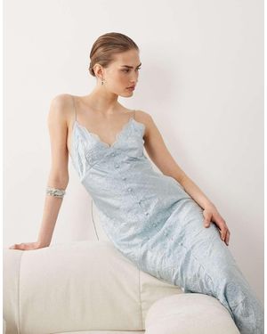 ASOS Lace Detail Button Down Front Slip Maxi Dress - White