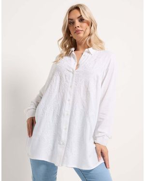 Yours Clothing Embroidered Placket Shirt - White