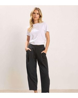 PixieGirl Petite Stripe Barrel Leg Trousers - Black