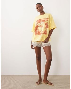 ASOS Oversized Drop Sleeve T-Shirt With La Palma Graphic - Natural