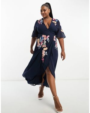 Hope & Ivy Plus – besticktes midikleid - Blau
