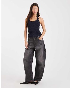 Collusion Top Azul Medianoche Brillante Con Cuello Halter Y Detalle Anudado De