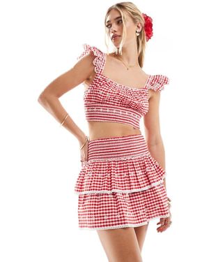 New Look Co-ord Tie Gingham Mini Skirt - Pink