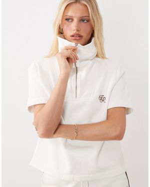 4th & Reckless Cotton Multiway Zip Through Detail Logo Embroidered Polo Top - White