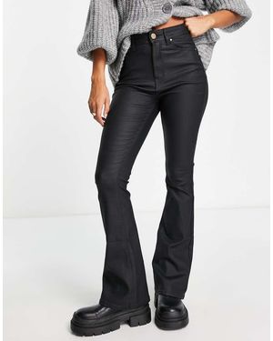 River Island High Rise Coated Flare Jeans - Black