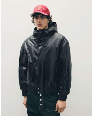Bershka Veste à capuche effet cuir e - Bleu