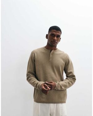 ASOS Knit Relaxed Long Sleeve Henley - Natural