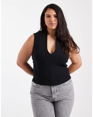 ASOS Asos Design Curve Compact Cotton Plunge Top - Black