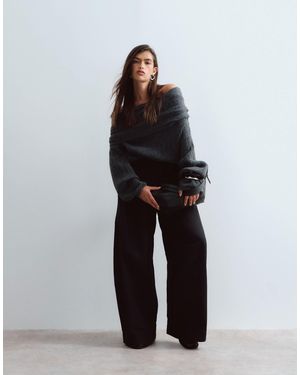 ARRANGE Pull en maille côtelée épaisse à épaules dénudées - doux - Gris